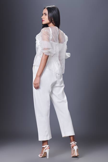 Shop Deepika Arora White Polyester Cut Work, Sequins Round Neck Cutwork Embroidered Top at Aza Fashions Shop_Deepika Arora_White Polyester Cut Work, Sequins Round Neck Cutwork Embroidered Top_at_Aza_Fashions