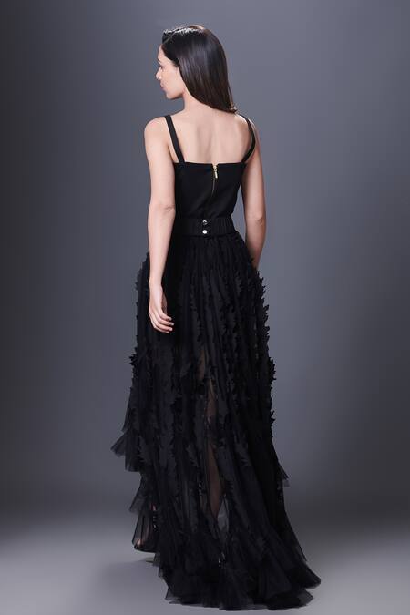 Shop Deepika Arora Black Polyester Embroidery, Cut Work Sweetheart Solid Corset Top And Skirt Set at Aza Fashions Shop_Deepika Arora_Black Polyester Embroidery, Cut Work Sweetheart Solid Corset Top And Skirt Set_at_Aza_Fashions