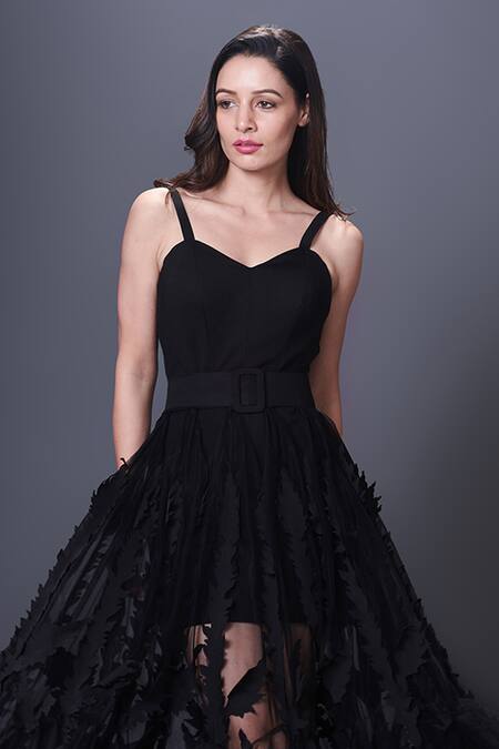 Deepika Arora Black Polyester Embroidery, Cut Work Sweetheart Solid Corset Top And Skirt Set Online at Aza Fashions Deepika Arora_Black Polyester Embroidery, Cut Work Sweetheart Solid Corset Top And Skirt Set_Online_at_Aza_Fashions