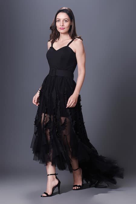 Shop Deepika Arora Black Polyester Embroidery, Cut Work Sweetheart Solid Corset Top And Skirt Set Online at Aza Fashions Shop_Deepika Arora_Black Polyester Embroidery, Cut Work Sweetheart Solid Corset Top And Skirt Set_Online_at_Aza_Fashions