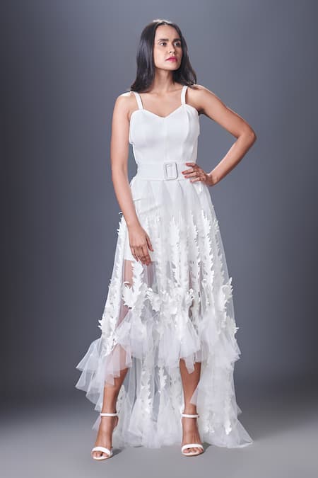 Deepika Arora White Ponte Roma Embroidery Floral Sweetheart Neck Plain Corset Top And Skirt Set 