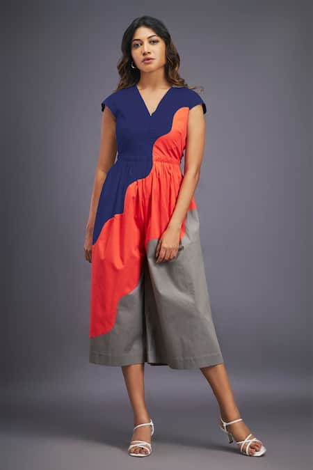 Deepika Arora Colorblocked Wave Backless Jumpsuit 