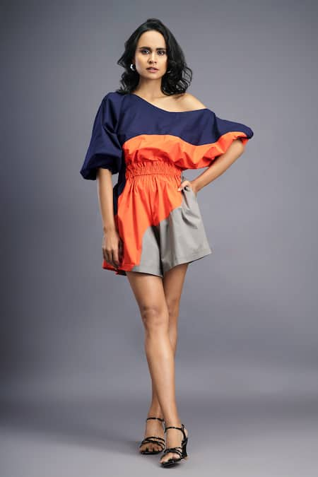 Deepika Arora Colorblocked One Shoulder Playsuit 