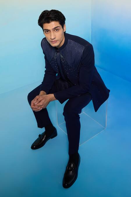 Buy Contrast By Parth Blue Cotton Embroidery, Cut Work, Sequins Luna Embellished Shrug And Kurta Set Online at Aza Fashions Buy_Contrast By Parth_Blue Cotton Embroidery, Cut Work, Sequins Luna Embellished Shrug And Kurta Set _Online_at_Aza_Fashions