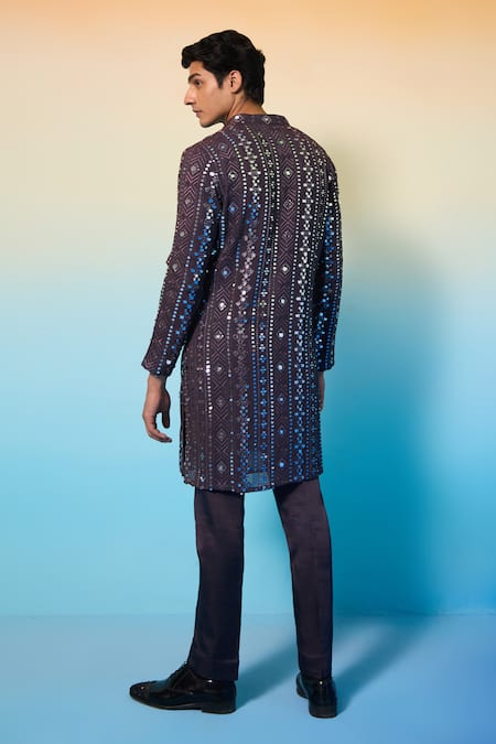 Shop Contrast By Parth Purple Georgette Mirrors, Sequins, Embroidery Wizard Embellished Kurta Set at Aza Fashions Shop_Contrast By Parth_Purple Georgette Mirrors, Sequins, Embroidery Wizard Embellished Kurta Set _at_Aza_Fashions