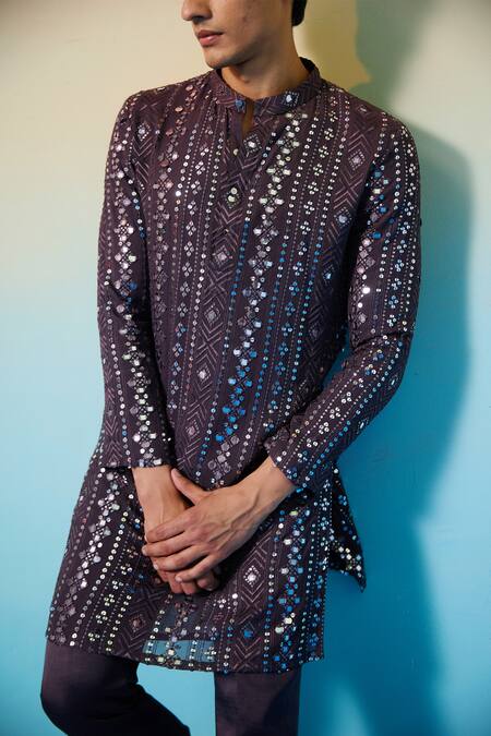 Shop Contrast By Parth Purple Georgette Mirrors, Sequins, Embroidery Wizard Embellished Kurta Set Online at Aza Fashions Shop_Contrast By Parth_Purple Georgette Mirrors, Sequins, Embroidery Wizard Embellished Kurta Set _Online_at_Aza_Fashions