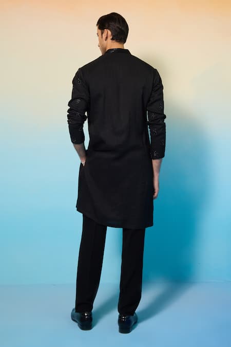 Shop Contrast By Parth Black Silk Cut Work Tornado Embroidered Kurta Set at Aza Fashions Shop_Contrast By Parth_Black Silk Cut Work Tornado Embroidered Kurta Set _at_Aza_Fashions