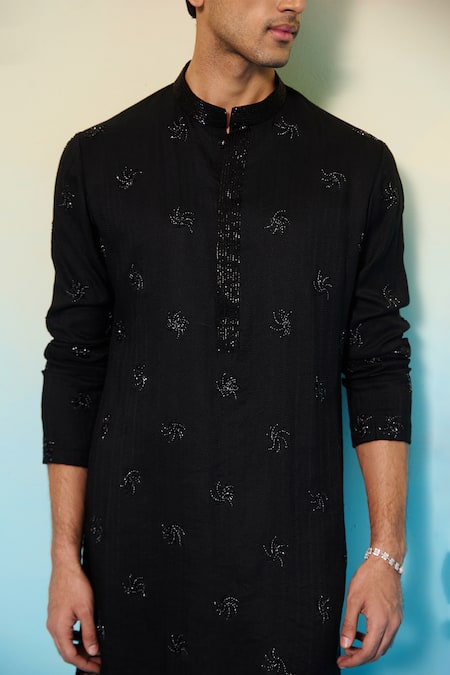 Buy Contrast By Parth Black Silk Cut Work Tornado Embroidered Kurta Set Online at Aza Fashions Buy_Contrast By Parth_Black Silk Cut Work Tornado Embroidered Kurta Set _Online_at_Aza_Fashions