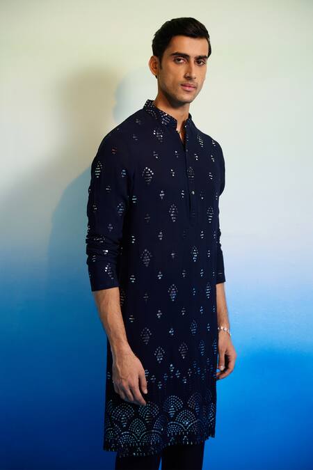 Buy Contrast By Parth Blue Georgette Mirrors Embellished Kurta And Pant Set Online at Aza Fashions Buy_Contrast By Parth_Blue Georgette Mirrors Embellished Kurta And Pant Set _Online_at_Aza_Fashions