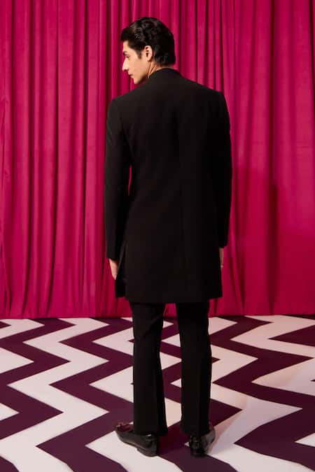 Shop Contrast By Parth Black Silk Crystals Falling Star Embellished Sherwani Set at Aza Fashions Shop_Contrast By Parth_Black Silk Crystals Falling Star Embellished Sherwani Set _at_Aza_Fashions