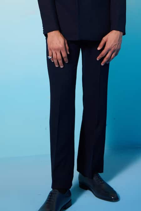 Buy_Contrast By Parth_Blue Suede, Wool Astra Double Breasted Blazer And Pant Set_Online_at_Aza_Fashions