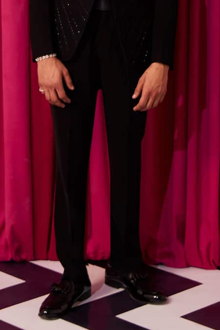 Contrast By Parth_Black Cotton Cut Work Dazzle Embellished Tuxedo Set _Online_at_Aza_Fashions