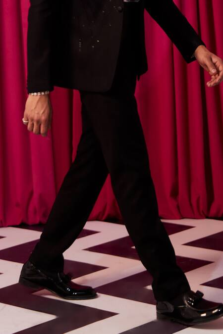 Contrast By Parth_Black Cotton Crystals, Zari Regalia Textured Embellished Blazer Set _Online_at_Aza_Fashions