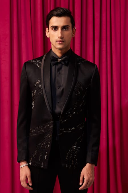 Buy Contrast By Parth Black Cotton, Silk Crystals, Cut Work Sauve Cutdana Embellished Tuxedo Set Online at Aza Fashions Buy_Contrast By Parth_Black Cotton, Silk Crystals, Cut Work Sauve Cutdana Embellished Tuxedo Set _Online_at_Aza_Fashions