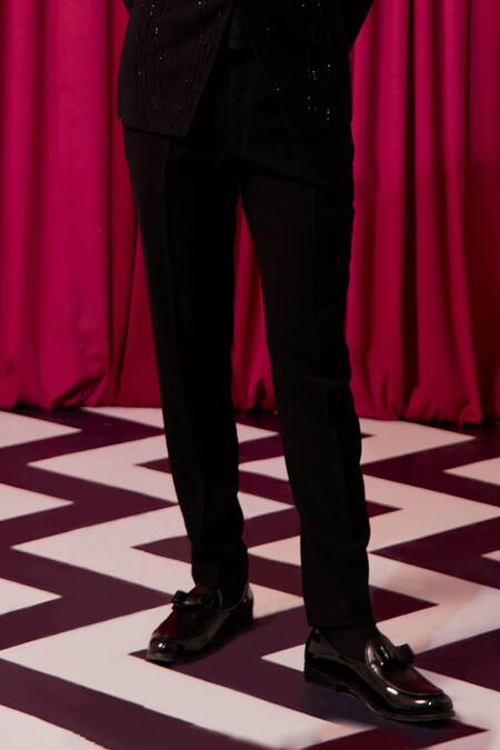 Buy Contrast By Parth Black Silk Cut Work Wave Textured Embellished Tuxedo Set Online at Aza Fashions Buy_Contrast By Parth_Black Silk Cut Work Wave Textured Embellished Tuxedo Set _Online_at_Aza_Fashions