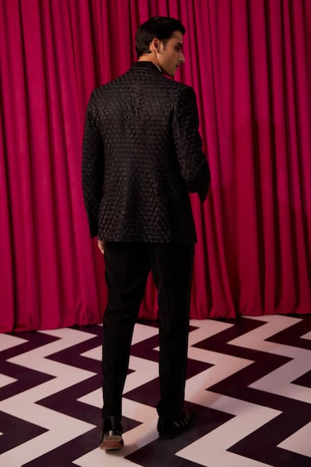Contrast By Parth Black Textured Embellished Tuxedo Set 