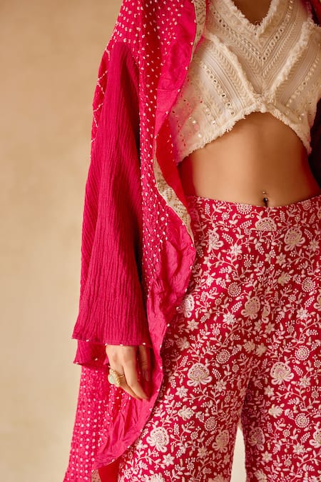 Shop_Twenty Nine_White Georgette Mirrors V-neck Rabari Work Bandeau _Online_at_Aza_Fashions