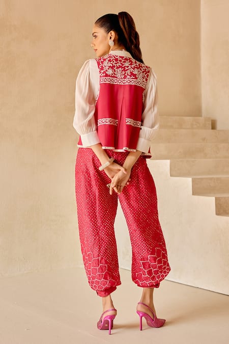Shop Twenty Nine Pink Georgette Embroidery, Mirrors Round Neck Parsi Gaara Jacket at Aza Fashions Shop_Twenty Nine_Pink Georgette Embroidery, Mirrors Round Neck Parsi Gaara Jacket _at_Aza_Fashions