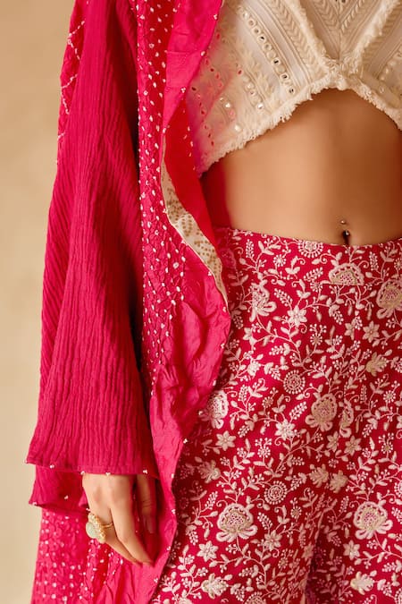Twenty Nine_Pink Gabardine Beads Open Neck Bandhani Overlay Jacket _at_Aza_Fashions