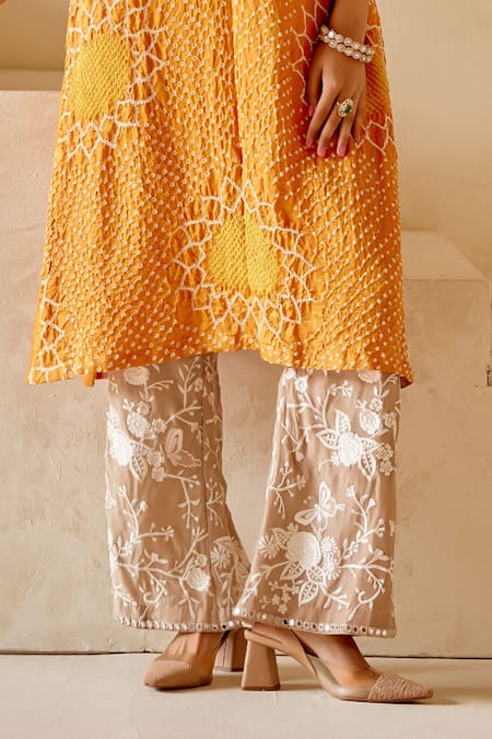 Twenty Nine_Beige Georgette Embroidery Parsi Gaara Palazzo _Online_at_Aza_Fashions