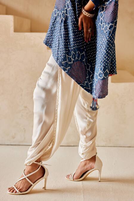 Buy Twenty Nine White Satin Mirrors Lace Embellished Tulip Dhoti Pant Online at Aza Fashions Buy_Twenty Nine_White Satin Mirrors Lace Embellished Tulip Dhoti Pant _Online_at_Aza_Fashions