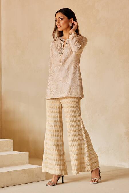 Twenty Nine_Gold Tissue Bootcut Pant _Online_at_Aza_Fashions