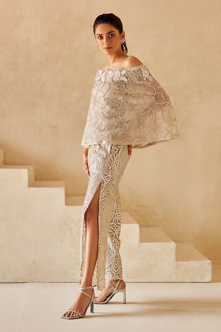 Twenty Nine_Silver Net Embroidered Mirror Slit Pant _Online_at_Aza_Fashions