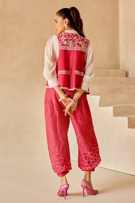 Shop_Twenty Nine_Pink Silk Boho Sunflower Bandhani Dhoti Pant _at_Aza_Fashions