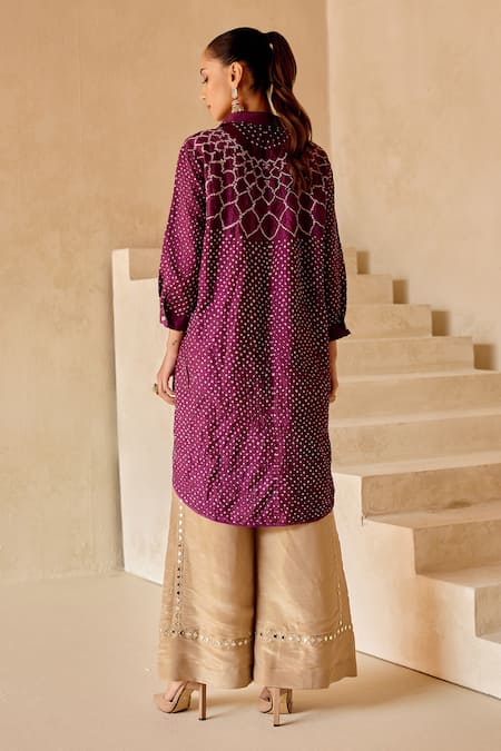 Shop_Twenty Nine_Gold Tissue Embroidered Mirror Flared Pant _at_Aza_Fashions