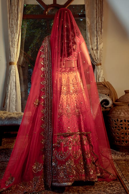 Shashank Arya Ombre Hand Embroidered Bridal Lehenga Set 