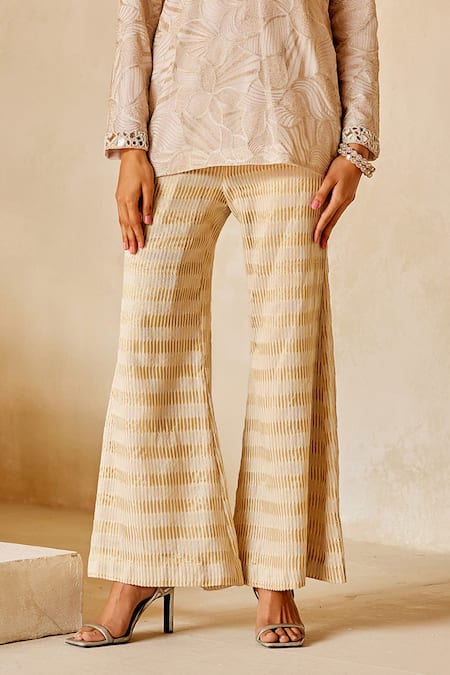 Buy_Twenty Nine_Gold Tissue Bootcut Pant _Online_at_Aza_Fashions
