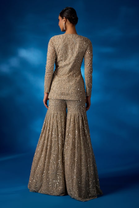 Charu And Vasundhara Vanessa Sequin & Thread Floral Work Kurta Sharara Set 