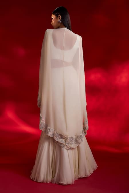 Charu And Vasundhara Violette Embroidered Flap Saree Set 