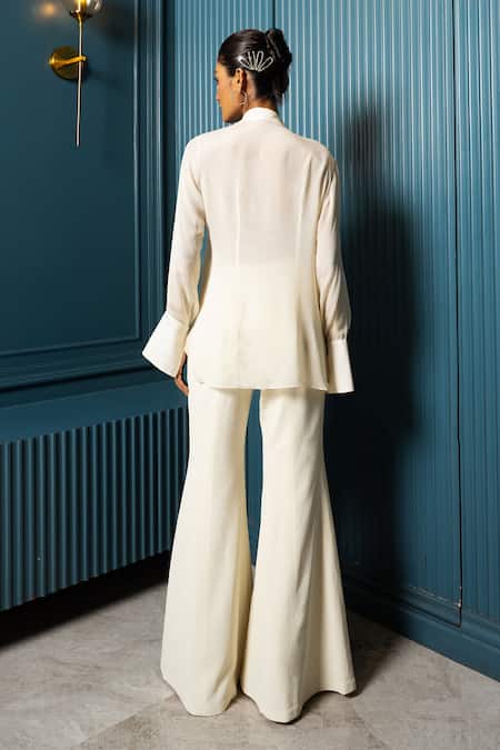Charu And Vasundhara Vail Circle Pearl Embellished Shirt With Flared Pant 