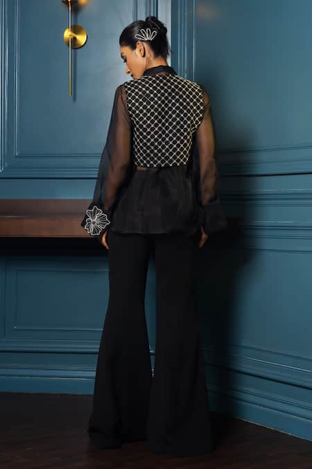 Charu And Vasundhara Vihaka Crystal Embellished Vest With Shirt 