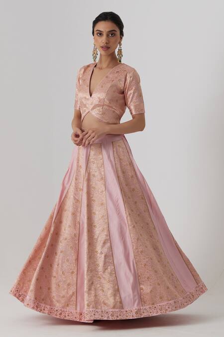 Buy Rhua Pink Brocade, Silk, Organza Embroidery Aachal Gul Aari And Zardozi Lehenga Set Online at Aza Fashions Buy_Rhua_Pink Brocade, Silk, Organza Embroidery Aachal Gul Aari And Zardozi Lehenga Set _Online_at_Aza_Fashions