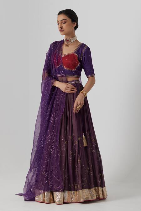 Rhua Purple Silk, Tissue, Chanderi, Muslin Dipta Gullista Aari And Zardozi Lehenga Set Online at Aza Fashions Rhua_Purple Silk, Tissue, Chanderi, Muslin Dipta Gullista Aari And Zardozi Lehenga Set _Online_at_Aza_Fashions