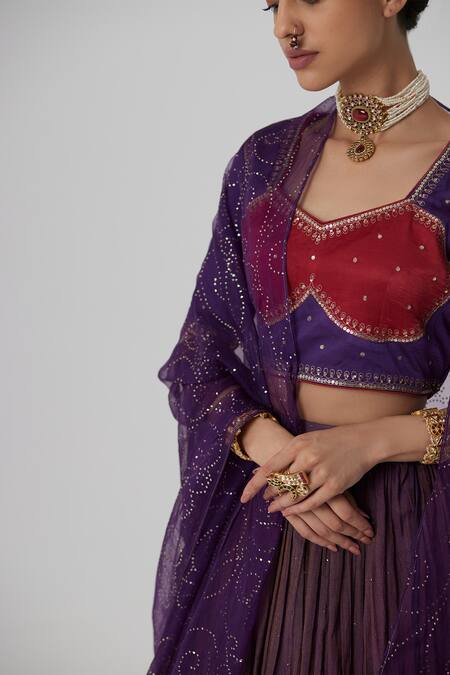 Shop Rhua Purple Silk, Tissue, Chanderi, Muslin Dipta Gullista Aari And Zardozi Lehenga Set Online at Aza Fashions Shop_Rhua_Purple Silk, Tissue, Chanderi, Muslin Dipta Gullista Aari And Zardozi Lehenga Set _Online_at_Aza_Fashions