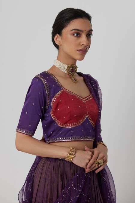 Rhua Purple Silk, Tissue, Chanderi, Muslin Dipta Gullista Aari And Zardozi Lehenga Set at Aza Fashions Rhua_Purple Silk, Tissue, Chanderi, Muslin Dipta Gullista Aari And Zardozi Lehenga Set _at_Aza_Fashions