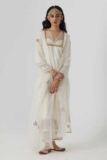 EthnicJunction Women's Woven Striped Kurta And Pant Set - Yellow Cotton Blend