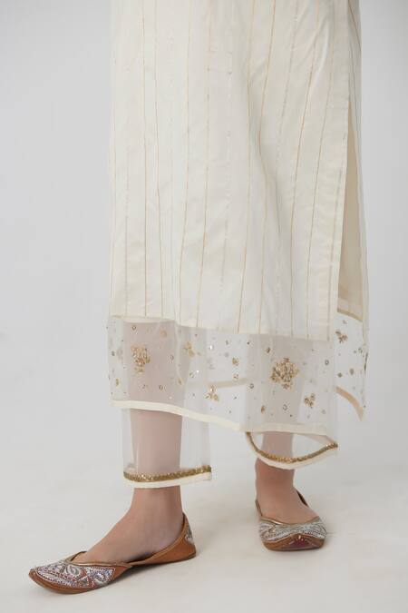 Buy Rhua White Silk, Cotton, Muslin Embroidery, Mirrors Vriti Stripe Woven Kurta Pant Set Online at Aza Fashions Buy_Rhua_White Silk, Cotton, Muslin Embroidery, Mirrors Vriti Stripe Woven Kurta Pant Set _Online_at_Aza_Fashions