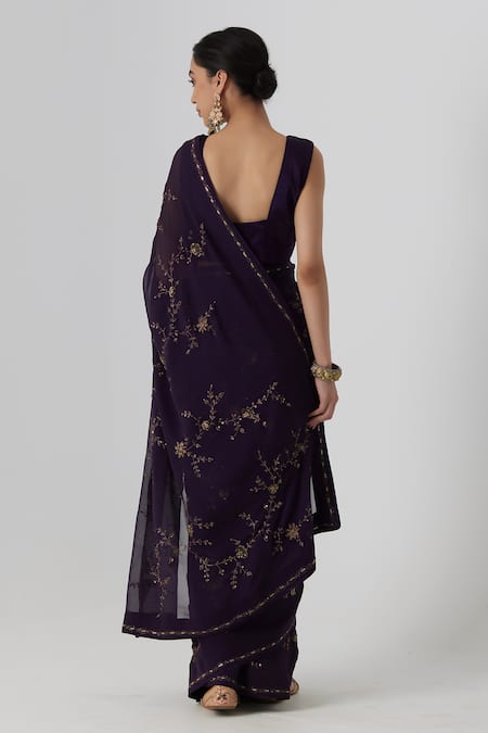 Rhua Yutika Botanic Garden Zardozi Embroidered Saree Set 