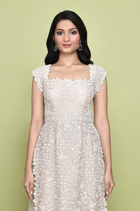 Buy Anushree Reddy Beige Cotton, Georgette, Chiffon Beads, Embroidery Floral Kurta Gharara Set Online at Aza Fashions Buy_Anushree Reddy_Beige Cotton, Georgette, Chiffon Beads, Embroidery Floral Kurta Gharara Set _Online_at_Aza_Fashions