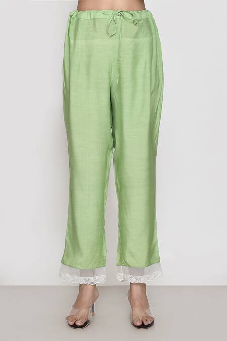 Anushree Reddy Green Cotton, Chiffon Lace, Tassels Collared Floral Embroidered Kurta Pant Set Online at Aza Fashions Anushree Reddy_Green Cotton, Chiffon Lace, Tassels Collared Floral Embroidered Kurta Pant Set _Online_at_Aza_Fashions