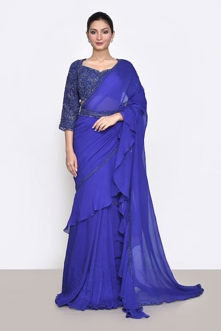 Sana Barreja Clara Pre-Draped Ruffle Saree With Embroidered Blouse 