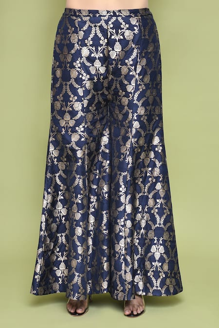 Vishwa By Pinki Sinha Blue Silk Embroidery Floral Woven Blazer And Sharara Set at Aza Fashions Vishwa By Pinki Sinha_Blue Silk Embroidery Floral Woven Blazer And Sharara Set _at_Aza_Fashions