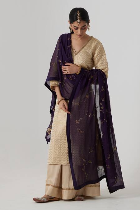 Buy Rhua Ivory Silk, Brocade, Satin, Chiffon Prisha Bloom Jaal Woven Kurta Sharara Set Online at Aza Fashions Buy_Rhua_Ivory Silk, Brocade, Satin, Chiffon Prisha Bloom Jaal Woven Kurta Sharara Set _Online_at_Aza_Fashions