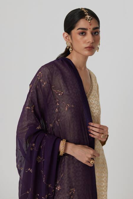 Shop Rhua Ivory Silk, Brocade, Satin, Chiffon Prisha Bloom Jaal Woven Kurta Sharara Set Online at Aza Fashions Shop_Rhua_Ivory Silk, Brocade, Satin, Chiffon Prisha Bloom Jaal Woven Kurta Sharara Set _Online_at_Aza_Fashions