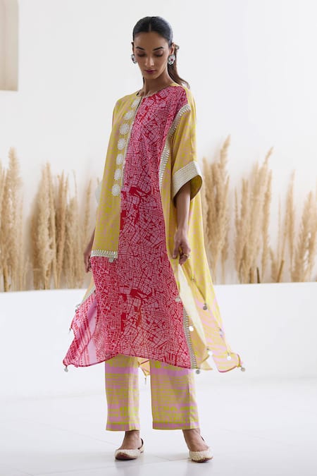 Buy Inej Multi Color Cotton, Silk Sequins, Metallic Thread Printed Kaftan And Pant Set Buy_Inej_Multi Color Cotton, Silk Sequins, Metallic Thread Printed Kaftan And Pant Set