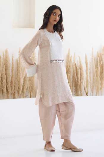 Inej_Pink Cotton, Silk Sequins, Metallic Thread Kashmiri Printed Kurta And Salwar Set _Online_at_Aza_Fashions